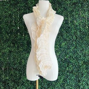 Claudia Nichole Cream Ruched Ruffle Wool Cashmere Lycra Langenlook Neck Scarf